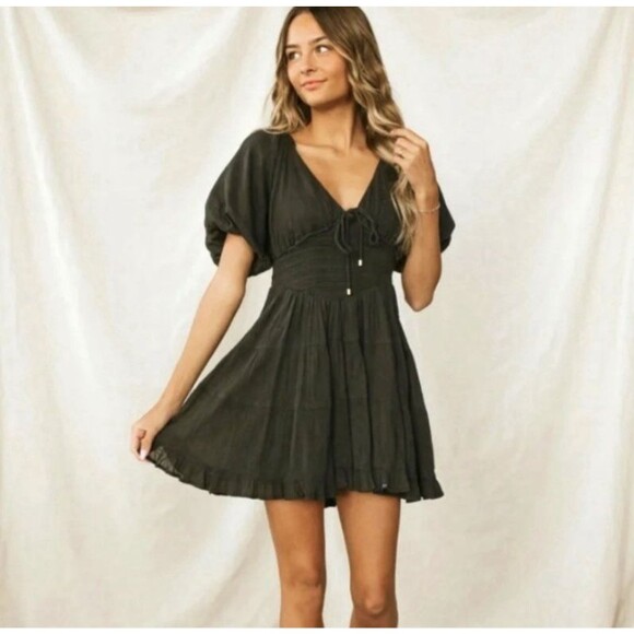 Free People Dresses & Skirts - Free People Women's Perfect Day Mini Boho Dress Size XS Washed Black Smocked